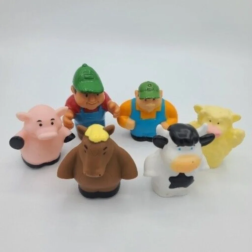 Tomy Ertl John Deere Farm Animals  2 Farmer Figures Lot Of 6 Cow Horse Sheep Pig